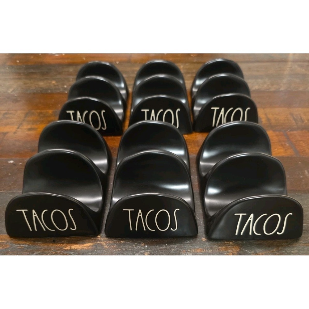 ✨6 NEW Rae Dunn TACOS Taco Holders Ceramic Stoneware Black Holds 12 Tacos✨